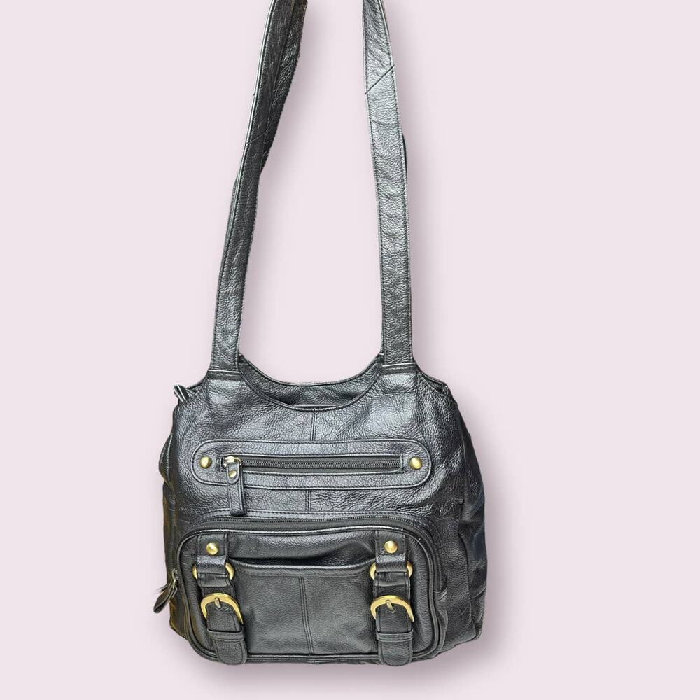 Roma Locking Black Shoulder Bag